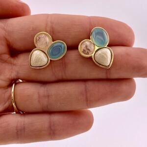 Three Natural Stones 18k Gold Plated  Earrings